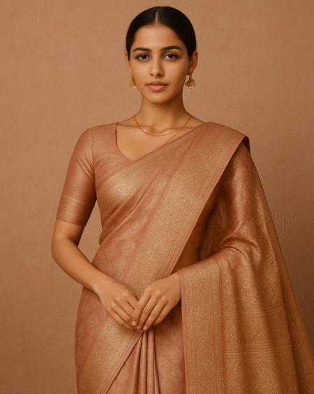 Banarasi Silk Saree – Rose Gold Elegance