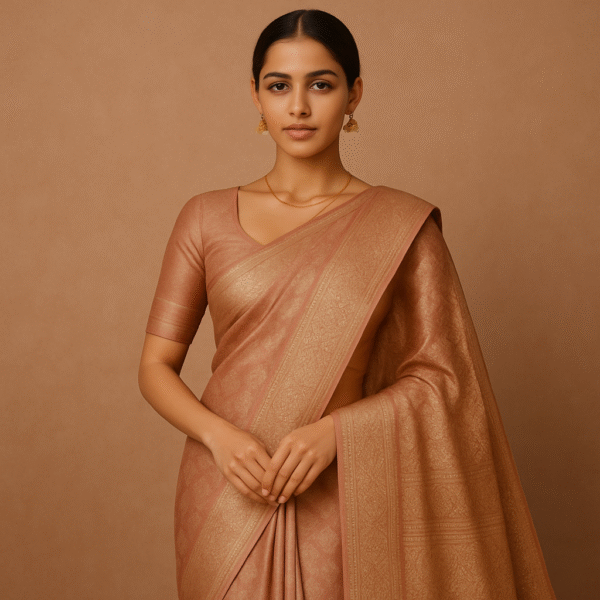 Banarasi Silk Saree – Rose Gold Elegance