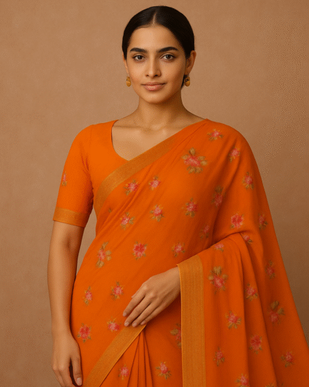 Floral Embroidered Georgette Saree – Sunset Bloom