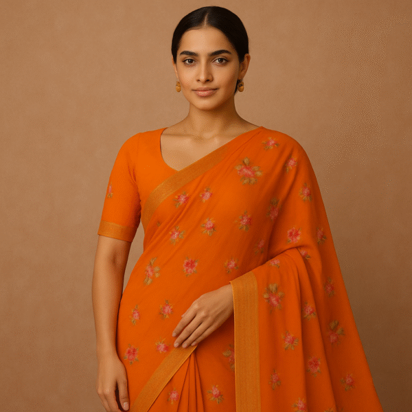 Floral Embroidered Georgette Saree – Sunset Bloom