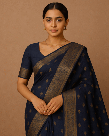 Handwoven Cotton Saree – Midnight Charm