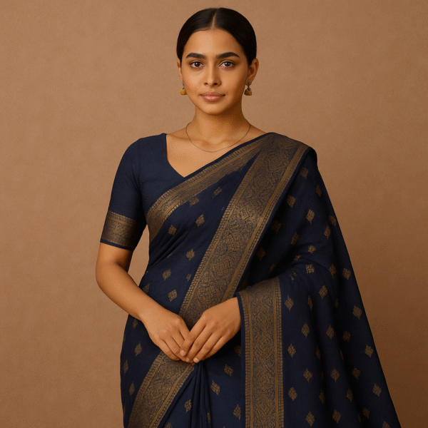 Handwoven Cotton Saree – Midnight Charm